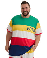 Big Guy's Polo Color Stripes T-Shirt Shorts Set